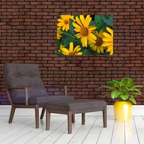 Tablou pe sticlă cu flori galbene (70x50 cm)