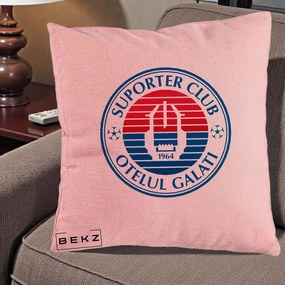 Perna Personalizata Otelul Galati Suporter Club 1964, 40x40 cm, Roz, Husa Detasabila, Perna Inclusa, BEKZ®