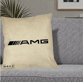 Perna Personalizata cu emblema Mercedes-AMG, 40x40 cm, Crem, Husa Detasabila, Perna Inclusa, BEKZ®