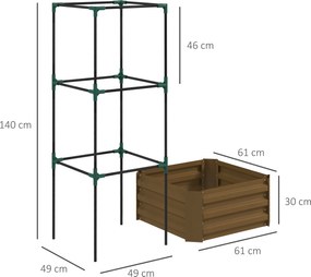 Outsunny Jardinieră înălțată cu grilaj, cutie de plantare cu suport de susținere, fund deschis, rezistent la intemperii, 61 cm x 61 cm x 140 cm, Braun | Aosom Romania