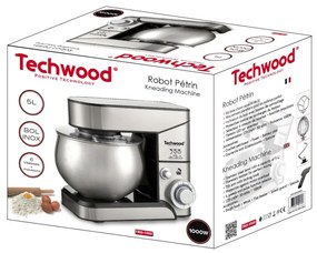 Mixer planetar Techwood TRO-1050, 1000W, 5 litri, 6 viteze, Pulse, 3 accesorii, Inox