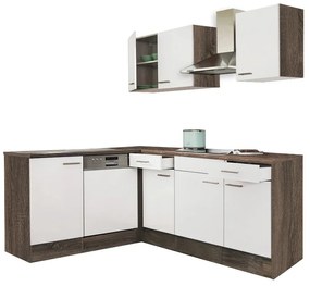 Mobilă de bucătărie de colț Yorki 220, corp din stejar Yorki, cu față alb satinat