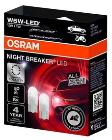 Set 2x LED bec auto NIGHT BREAKER W2.1x9.5d/1W/12V 5700K - Osram