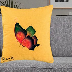 Perna Decorativa Fluture Neon, 40x40 cm, Galben, Husa Detasabila, Perna Inclusa, BEKZ®