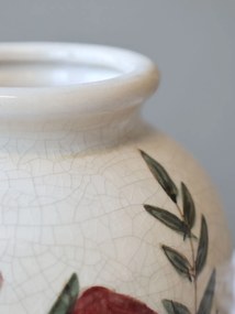 Vaza din ceramica, crem, cu motive florale, H18/D18cm