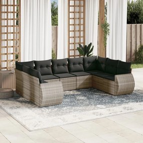 vidaXL Set canapele de grădină, 9 piese, cu perne, gri, poliratan