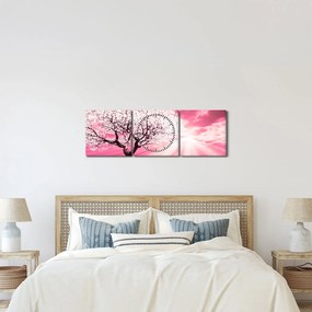 Tabloul cu pomul roz (cu ceas) (90x30 cm)