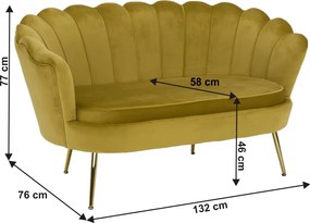 Bancă în stil Art-deco, catifea Velvet muştar/crom auriu, NOBLIN