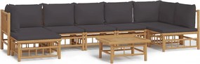 vidaXL Set mobilier de grădină cu perne gri închis, 8 piese, bambus