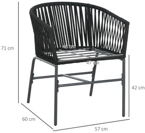 Outsunny Scaune de exterior, set de 2, design boho, perne pentru șezut și spătar, șezut confortabil, cadru metalic, Negru | Aosom Romania