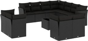 vidaXL Set canapele de grădină, 12 piese, cu perne, negru, poliratan