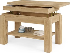 Mazzoni BRAWO Stejar Craft Auriu - MĂSUȚĂ DE CAFEA CU BLAT EXTENSIBIL ȘI RIDICABIL MASĂ CU RAFT