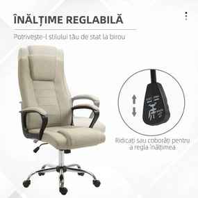 Vinsetto Scaun de Birou Ergonomic, Rotativ și Înclinabil, din Țesătură cu Aspect de In, cu Tetieră, Bej | Aosom Romania