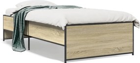 vidaXL Cadru de pat, stejar sonoma, 90x200 cm, lemn prelucrat și metal
