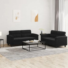 vidaXL Set de canapele cu perne, 2 piese, negru, microfibră