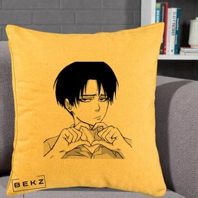 Perna Personalizata Levi Ackerman Inima, 40x40 cm, Galben, Husa Detasabila, Perna Inclusa, BEKZ®