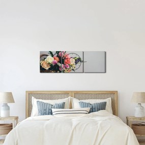 Tablou cu coș și flori (cu ceas) (90x30 cm)
