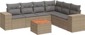 vidaXL Set canapele de grădină, 7 piese, cu perne, bej, poliratan