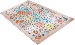 BAMBINO 61470 covor lavabil Grădină hopscotch, Flori, numere pentru copii anti-alunecare - roz / albastru