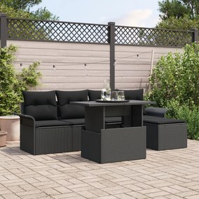 vidaXL Set de canapele pentru grădină cu pernă 6 pcs Negru Rattan poli