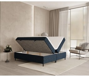 Pat boxspring albastru închis cu spațiu de depozitare 180x200 cm Araya – Maison de Rêve