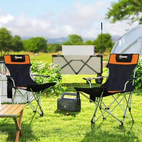 Outsunny Set de 2 Scaune de Camping Pliabile cu Suport pentru Picioare Detașabil, 82x100x88 cm, Negru | Aosom Romania