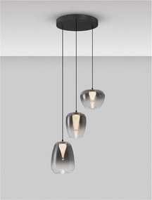 Lustra moderna cu 3 pendule LED, Metal, Sticla, Gri Fumuriu, OBLO