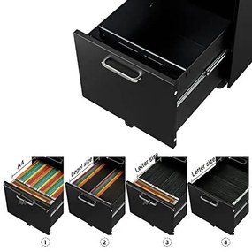 Corp mobil pentru birou / rollbox cu 3 sertare, metal, negru, Songmics