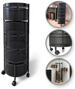 Etajera rotativa pe roti ROUND SZ33 cu 5 cosuri, negru