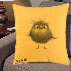 Perna Decorativa Pui Gri Pufos Zbarlit, 40x40 cm, Galben, Husa Detasabila, Perna Inclusa, BEKZ®