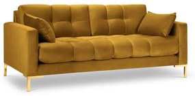 Canapea 2 locuri Mamaia cu tapiterie din catifea, picioare din metal auriu, galben