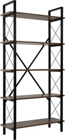 Etajera ELYSIAN, nuc/negru, PAL/metal, 90x34x180 cm
