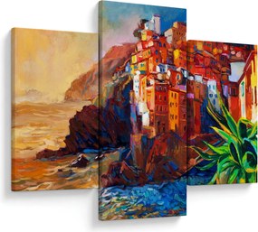 Tablou - Satul de coastă Cinque Terre, Riviera italiană, impresionismul modern (90x60 cm)