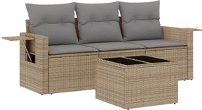 vidaXL Set canapele de grădină, 4 piese, cu perne, bej, poliratan