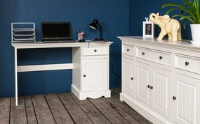 Birou lemn masiv alb Linea, 130 × 53 × 77 cm