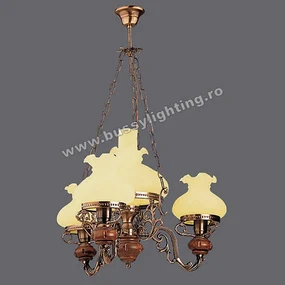 Lustra Aladdin cu 3 Brate, Rustic, Bronz Antic, Lemn, Abajur Crem - Bussy Lighting 2007-62-20A