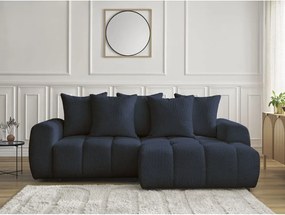 Colțar albastru extensibil/cu spațiu de depozitare cu tapițerie din țesătură bouclé (cu colț pe partea dreaptă/cu șezlong) Roxelane – Bobochic Paris