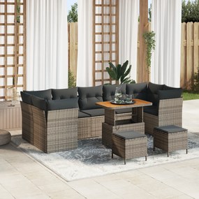 Set de Canapele pentru Grădină vidaXL cu Pernă Gri Poli Ratan Acacia, 10 piese