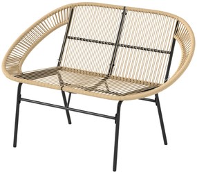 Outsunny Fotoliu de gradina pentru doua persoane din Polyrattan, rezistent la intemperii, imprimat cu design impletit din ratan, rezistent la UV, 260kg capacitate de incarcare, Kaki | Aosom Romania