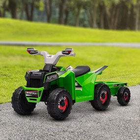 HOMCOM ATV Electric pentru Copii cu Remorcă, Pedală, Mers Înainte și Înapoi, 2,5 km/h, 18-36 Luni, Verde | Aosom Romania