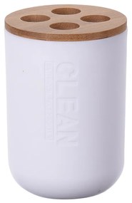 Pahar periute 7x7x11 cm, bambus/polimer, alb/natur