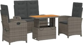 vidaXL Set mobilier de grădină cu perne, 4 piese, gri, poliratan