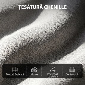 HOMCOM Fotoliu Masaj Reclinabil Manual 160° Chenille cu Suport pentru Picioare, Telecomandă și Buzunare, Gri Deschis | Aosom Romania