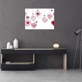 Tablou pe sticlă cu inimiore pictate (70x50 cm)