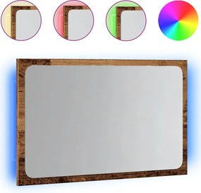 vidaXL Oglindă de baie cu lumină LED, lemn vechi, 60x8,5x38 cm