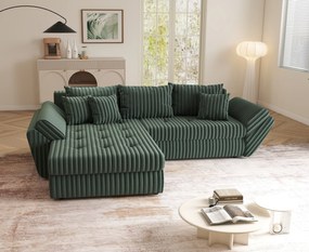 Colțar extensibil dumonde cu ladă de depozitare si sezut confortabil din spuma high-density, Loana Ambience Green 270x185 cm