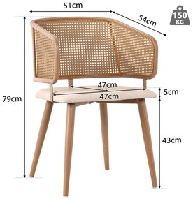 Set de 4 scaune de sufragerie cu spătar din ratan, Bej+Maro | Aosom Romania