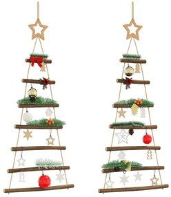 vidaXL Bradi de Crăciun suspendați cu stele în vârf, 2 buc., 42x90 cm, crenguță naturală