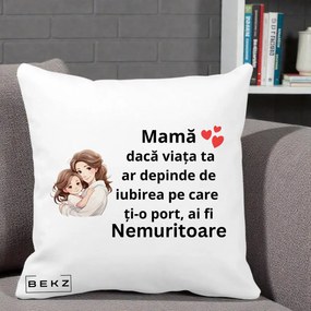 Cadou pentru Mama - Perna Personalizata Mama Nemuritoare cu Balon Inima, 40x40 cm, Alba Mata, Husa Detasabila, Perna Inclusa, BEKZ®