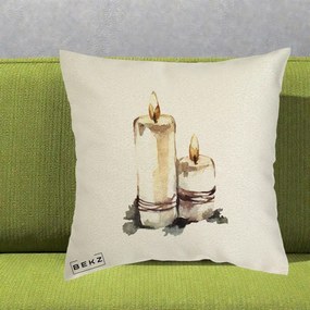 Perna Decorativa Lumanari Acuarela Iarna, 40x40 cm, Ecru, Husa Detasabila, Perna Inclusa, BEKZ®